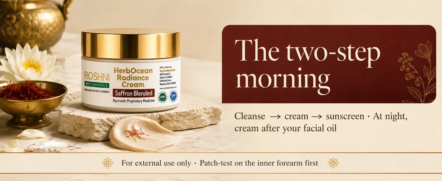 The two-step morning: cleanse, cream, sunscreen - at night, cream after your facial oil; external use, patch-test first