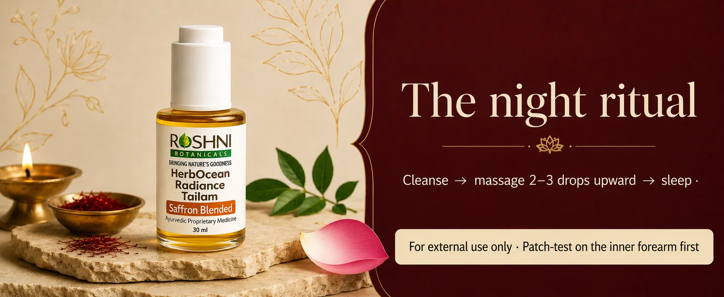 The night ritual: cleanse, massage two to three drops upward, sleep - sunscreen every morning, patch-test first