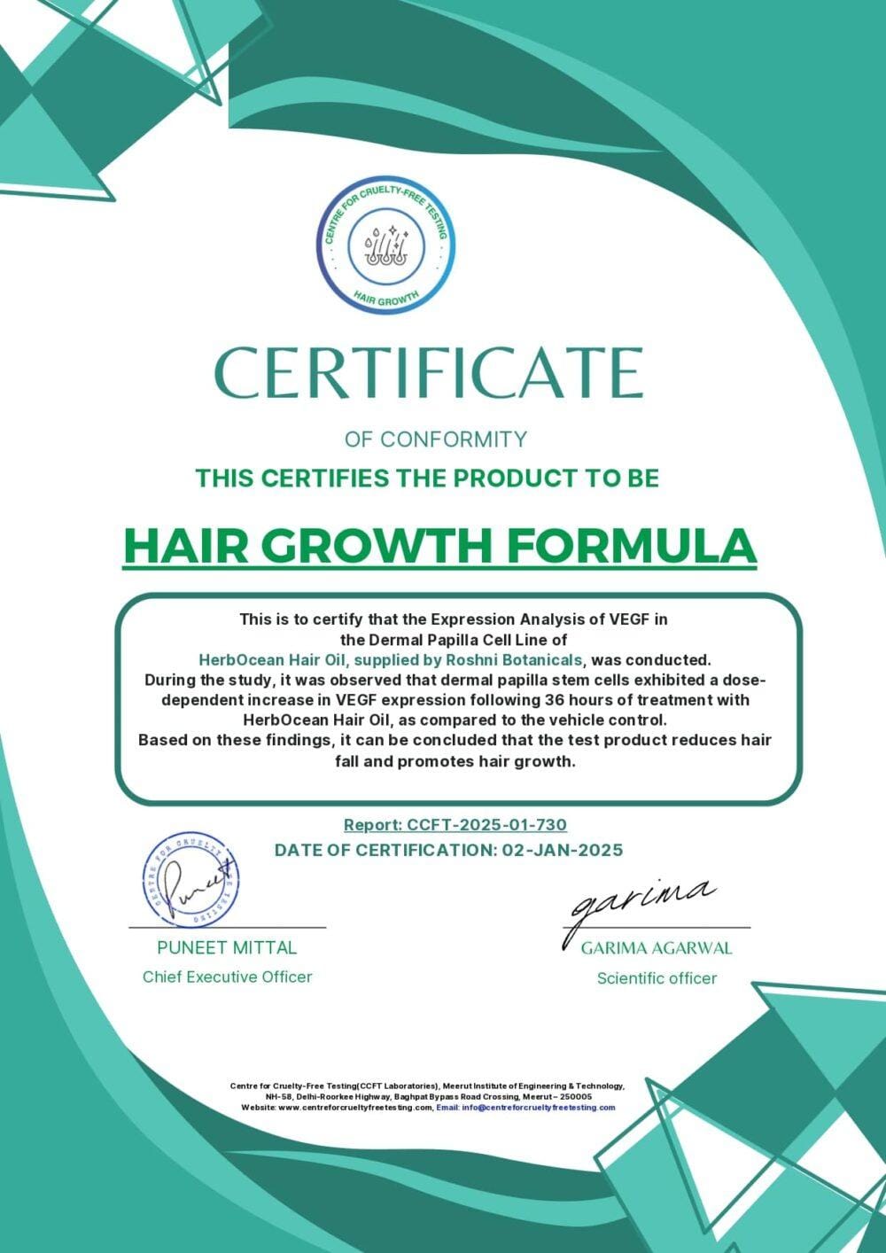 HerbOcean Hair Oi-Hair-Growth-Certificate