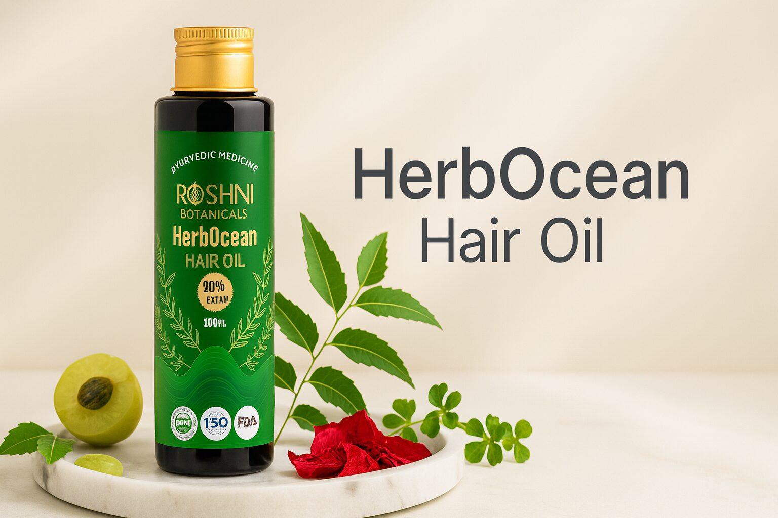 HerbOcean Hair Oil with Amla, Brahmi and Neem—Ayurvedic herbal hair growth oil for hair loss & thinning