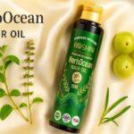 HerbOcean Hair Oil bottle with Tulsi, Amla, and Bhringraj – Ayurvedic hair growth oil for stronger, healthier hair